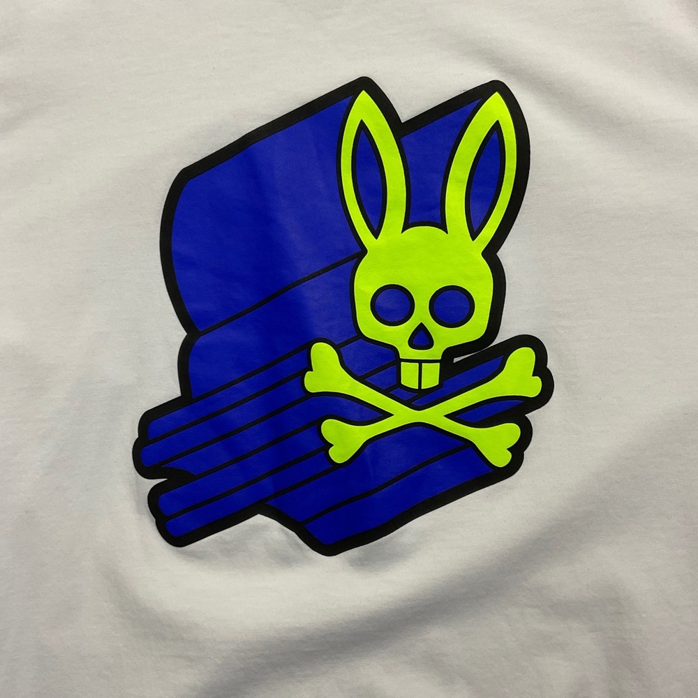Psycho Bunny Pima Cotton Graphic Skull T-Shirt Mens 5 White Neon Medium Tennis - Picture 3 of 8